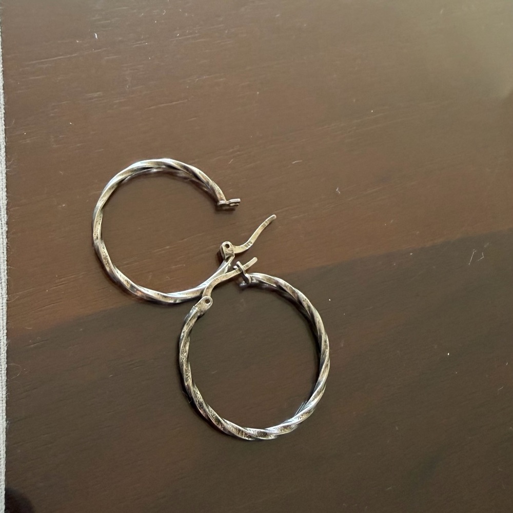 Silver-Twisted Hoop Earrings - Women Jewelry
